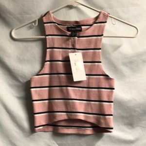 Juniors pink black white striped crop tank new layering summer tank small nwt